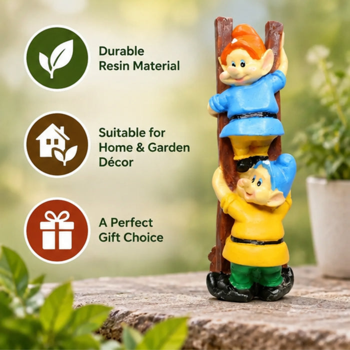 Resin Funny 2 Gnomes on Ladder Santa Idol, Standard (Style 01)