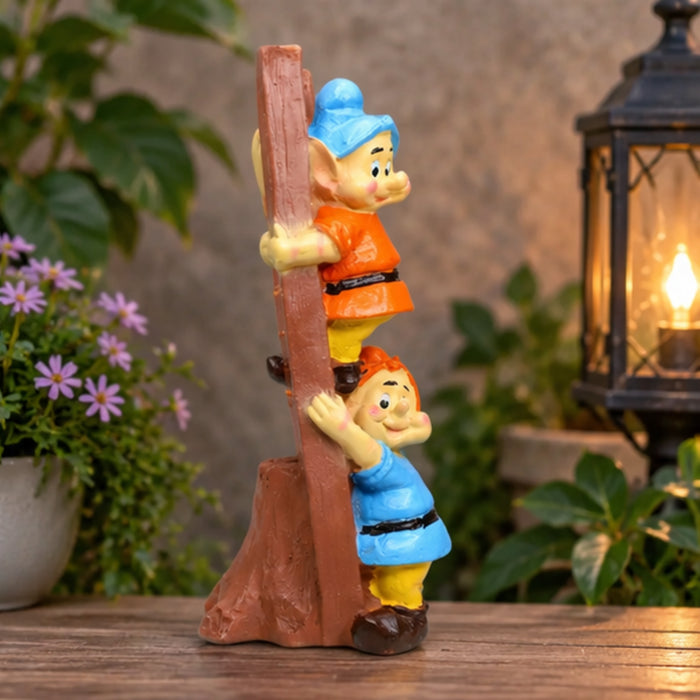Resin Funny 2 Gnomes on Ladder Santa Idol, Standard (Style 03)