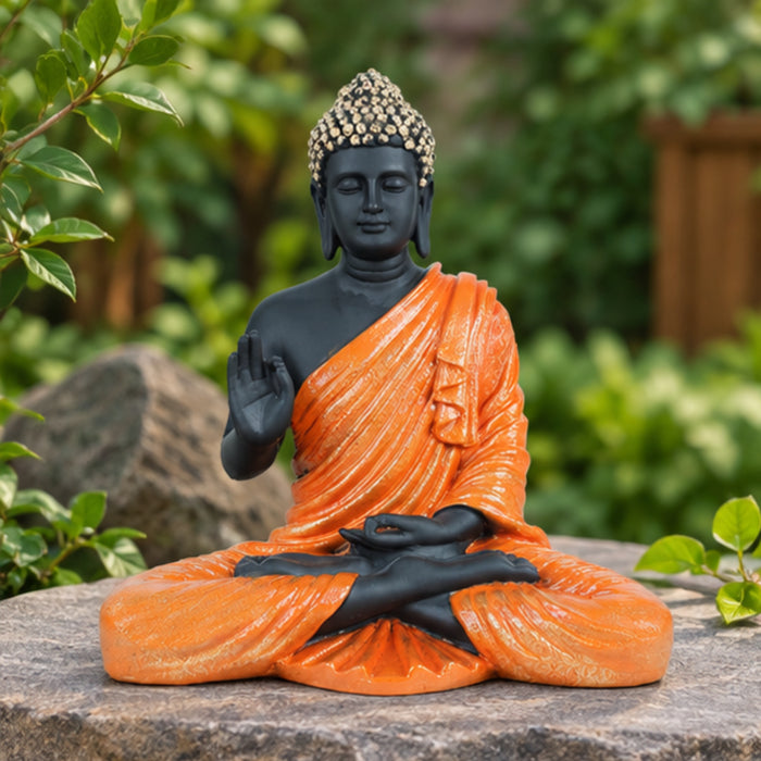 14 inches Buddha Statue for Home Decoration (Orange & Black)