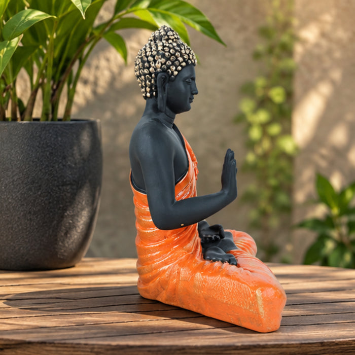 14 inches Buddha Statue for Home Decoration (Orange & Black)