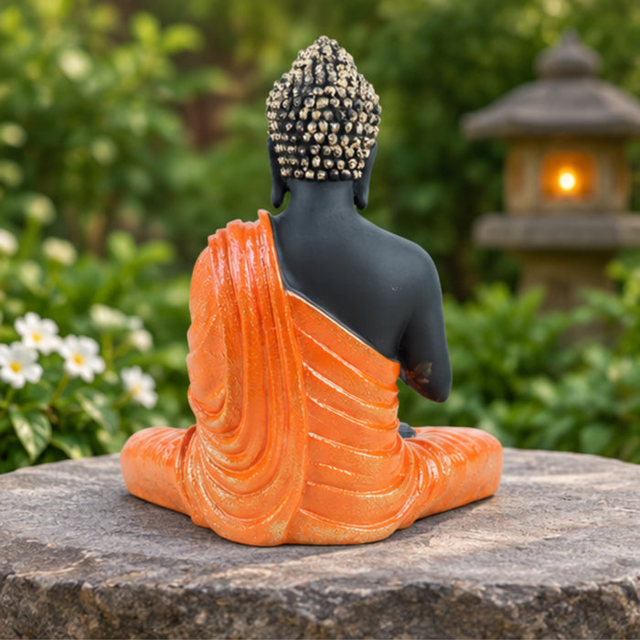 14 inches Buddha Statue for Home Decoration (Orange & Black)