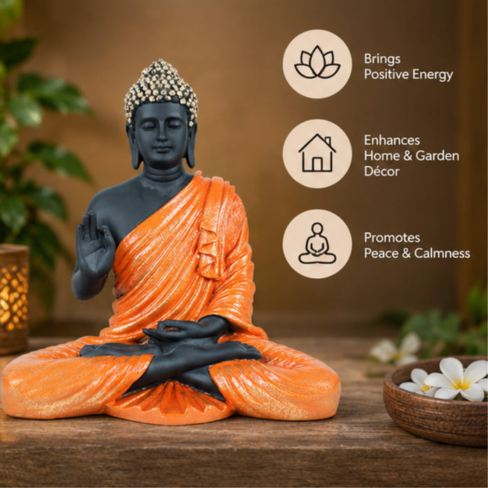 14 inches Buddha Statue for Home Decoration (Orange & Black)
