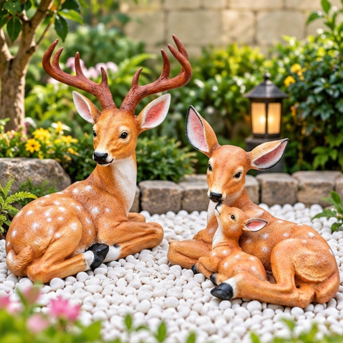 2-Piece  Deer Family Garden Statue Set – Sika Deer & Mother Baby Deer