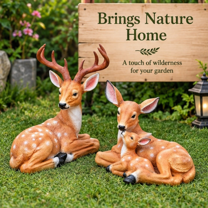 2-Piece  Deer Family Garden Statue Set – Sika Deer & Mother Baby Deer
