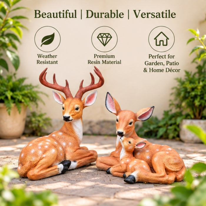 2-Piece  Deer Family Garden Statue Set – Sika Deer & Mother Baby Deer
