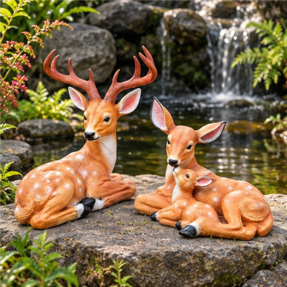 2-Piece  Deer Family Garden Statue Set – Sika Deer & Mother Baby Deer