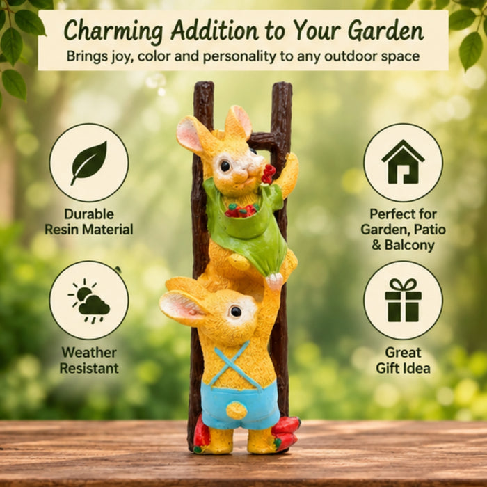 Resin Gnome Climbing  Garden Statue - Whimsical Resin Gnome Ladder Figurine