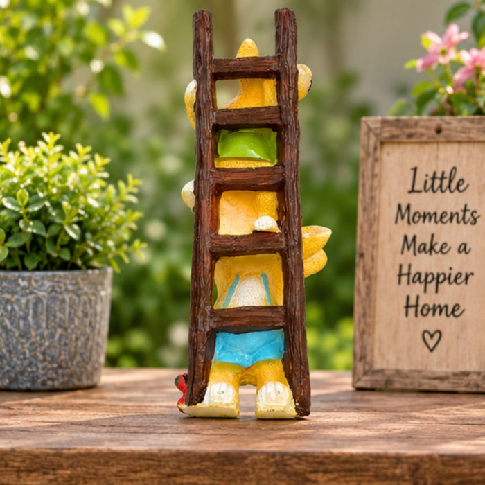 Resin Gnome Climbing  Garden Statue - Whimsical Resin Gnome Ladder Figurine