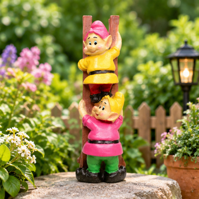 Resin Funny 2 Gnomes on Ladder Santa Idol, Standard (Style 02)