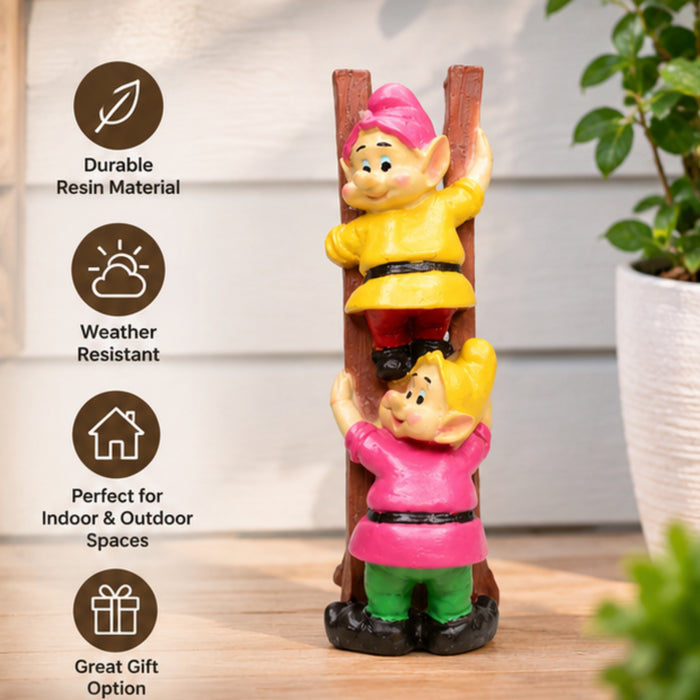 Resin Funny 2 Gnomes on Ladder Santa Idol, Standard (Style 02)