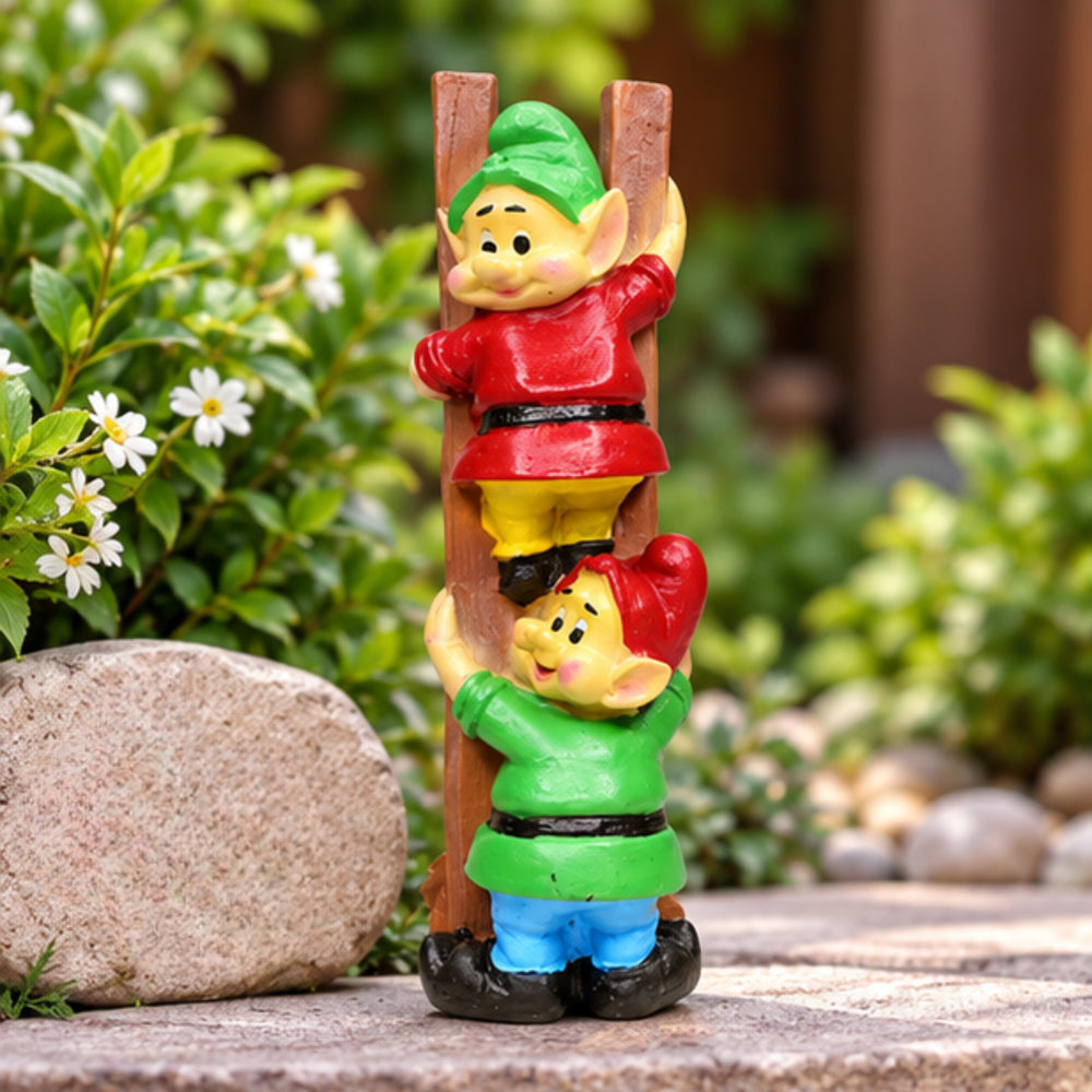 Resin Funny 2 Gnomes on Ladder Santa Idol, Standard (Style 04)
