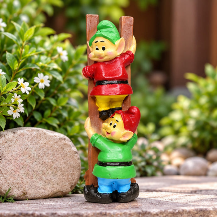 Resin Funny 2 Gnomes on Ladder Santa Idol, Standard (Style 04)