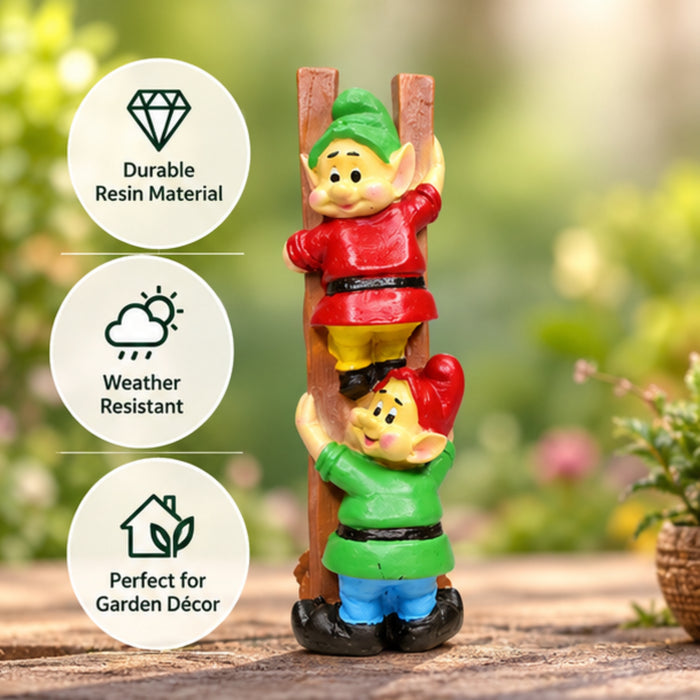 Resin Funny 2 Gnomes on Ladder Santa Idol, Standard (Style 04)