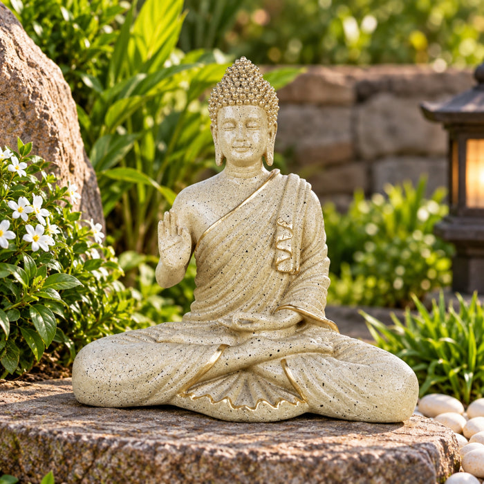 14 inches Buddha Statue for Home Decoration (Marble Beige)