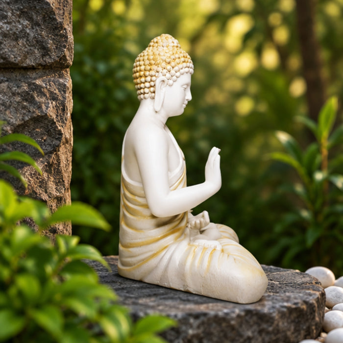 14 inches Ashirvad Avastha Buddha Resin Statue, (Beige) showpiece, Gift