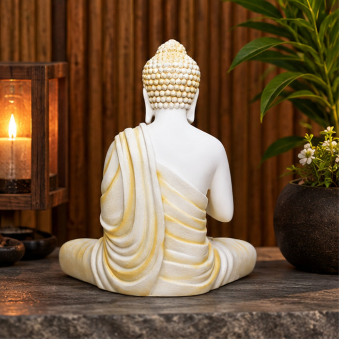 14 inches Ashirvad Avastha Buddha Resin Statue, (Beige) showpiece, Gift
