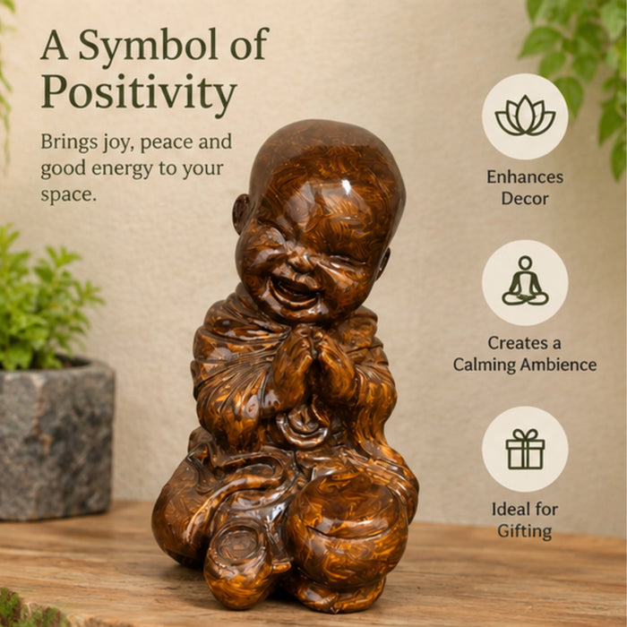 Handcrafted 13-Inch Decorative Smiling Monk