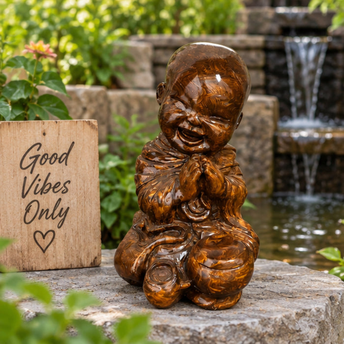 Handcrafted 13-Inch Decorative Smiling Monk