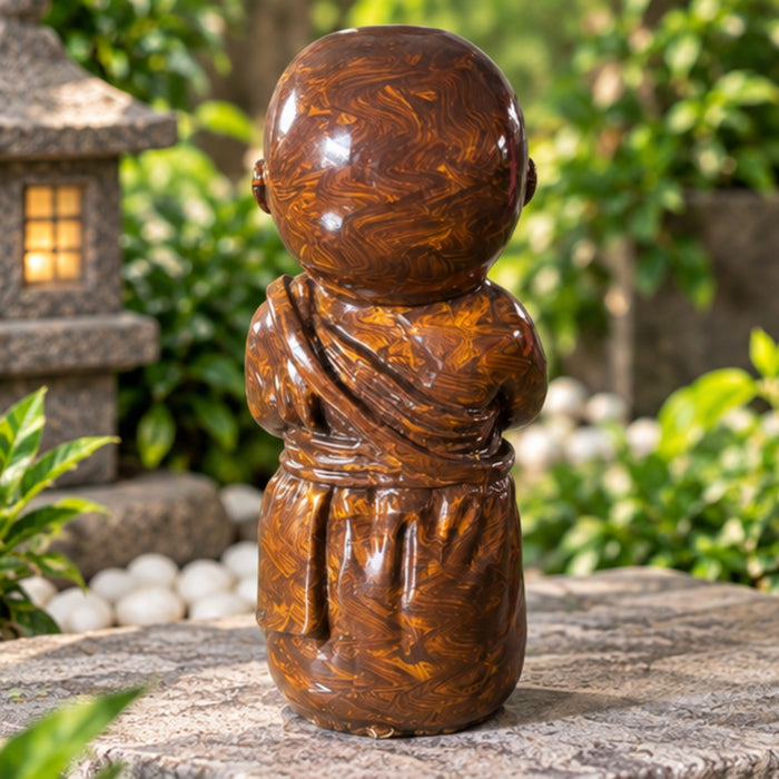 Handcrafted 14-Inch Polished Eye Stone Laughing Monk Statue