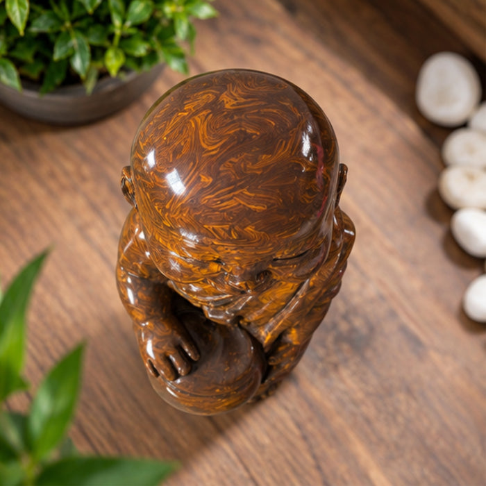 Handcrafted 14-Inch Polished Eye Stone Laughing Monk Statue
