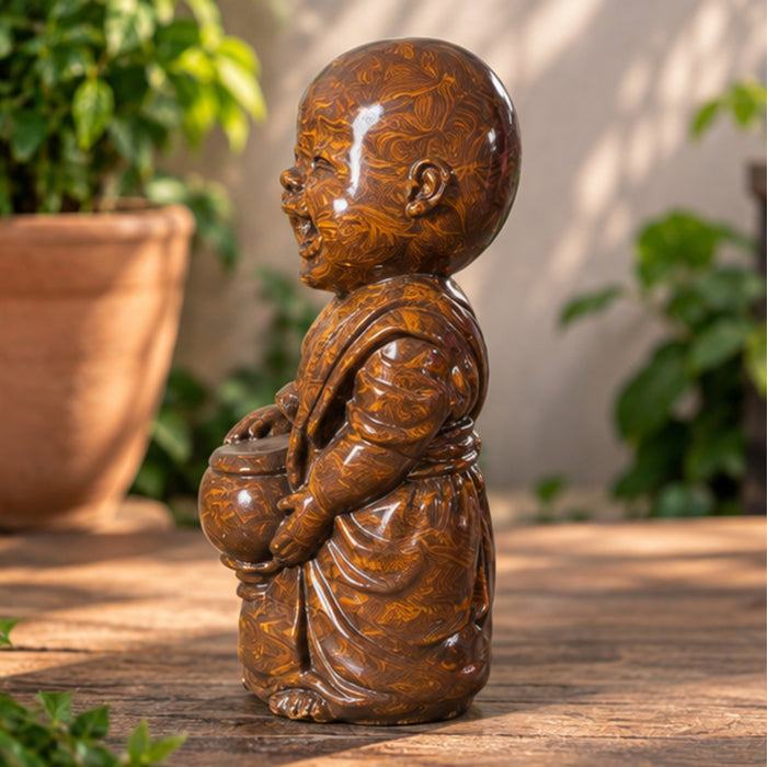 Handcrafted 14-Inch Polished Eye Stone Laughing Monk Statue