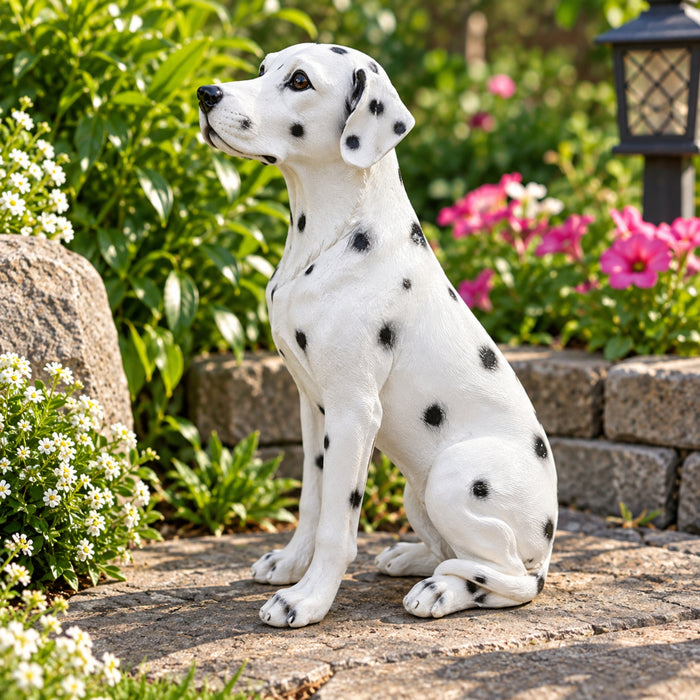 Sitting White and Black Spotted Puppy Dog Statue 6x4x7.5 inch