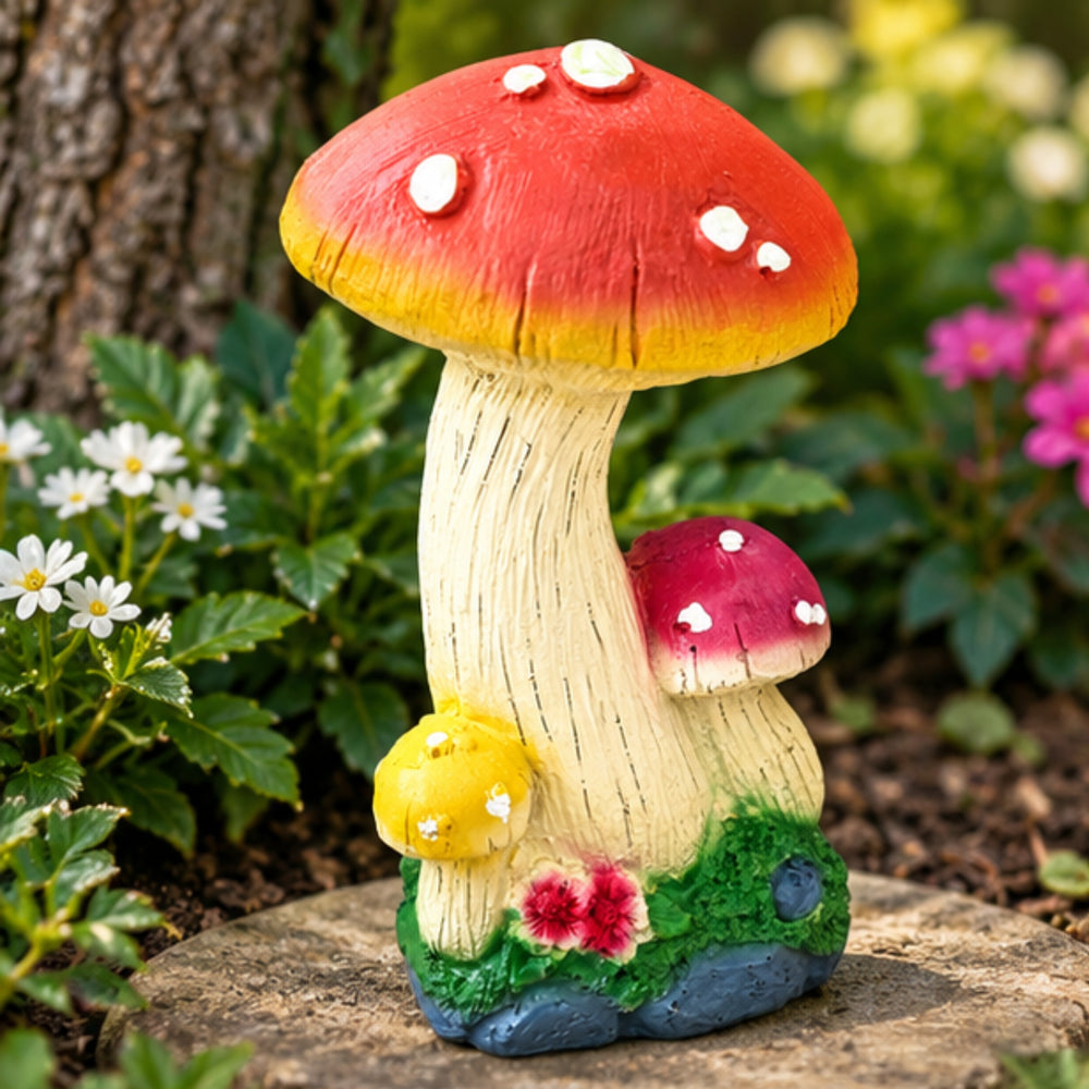 Triple Mushroom Garden Statue - Colorful Toadstool Home & Outdoor Decor