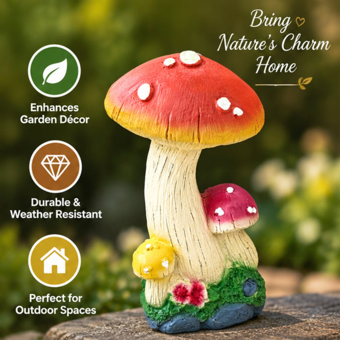 Triple Mushroom Garden Statue - Colorful Toadstool Home & Outdoor Decor