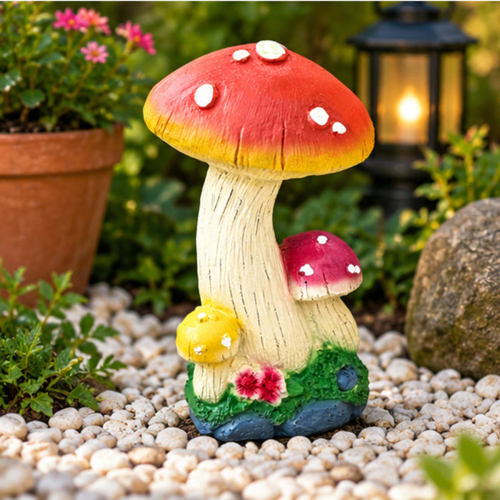 Triple Mushroom Garden Statue - Colorful Toadstool Home & Outdoor Decor