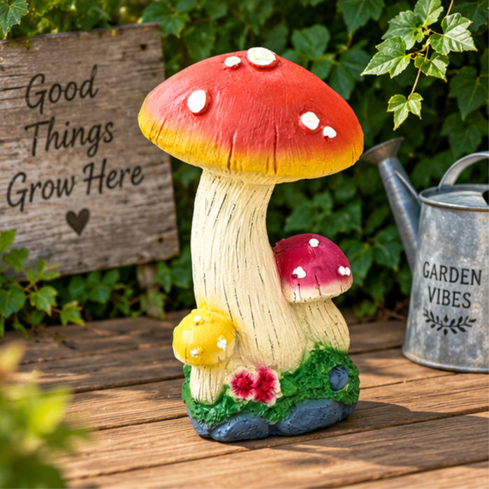 Triple Mushroom Garden Statue - Colorful Toadstool Home & Outdoor Decor