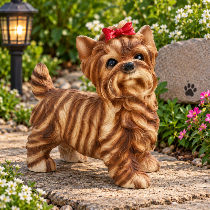 Dog Figurine with Red Bow - Collectible Pet Statue |