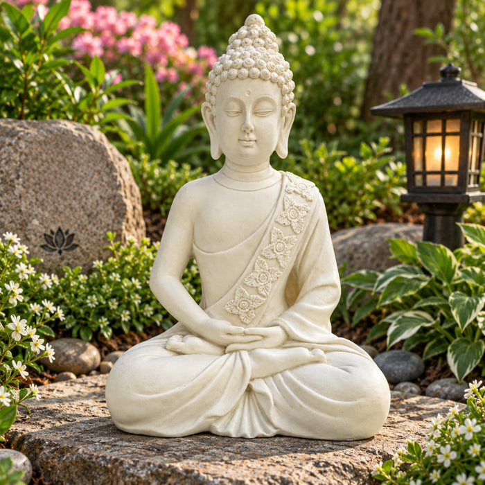 White Meditating Buddha Statue for Home Decor