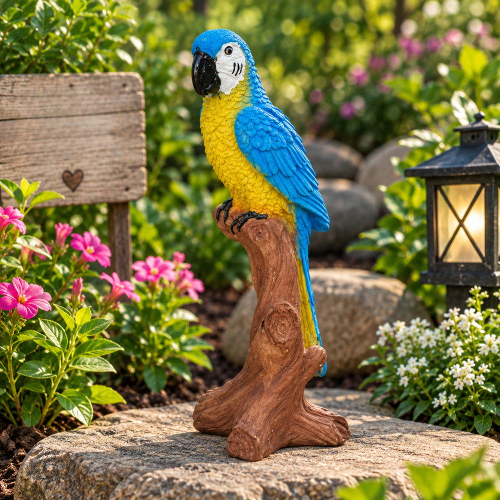 Realistic Macaw/ Parrot on Branch Statue - Resin Bird Ornament