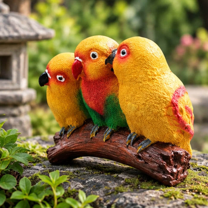 Three Birds on a Branch Garden Statue