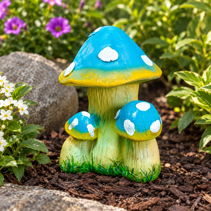 Blue & Yellow Spotted Mushroom Garden/Indoor Decor Statue