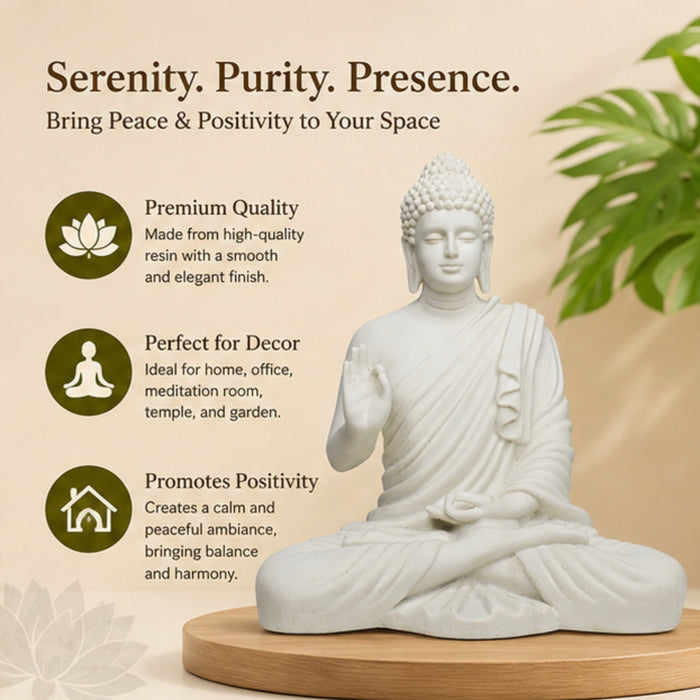 White Buddha Statue | Height 14 Inch | Matereial Resin