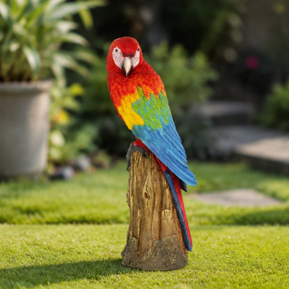Scarlet Macaw/parrot sitting on tree statue | Height 18.5 Inches