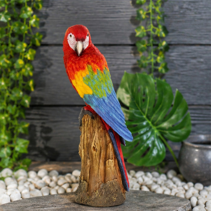Scarlet Macaw/parrot sitting on tree statue | Height 18.5 Inches