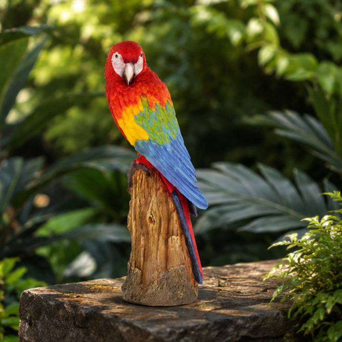 Scarlet Macaw/parrot sitting on tree statue | Height 18.5 Inches