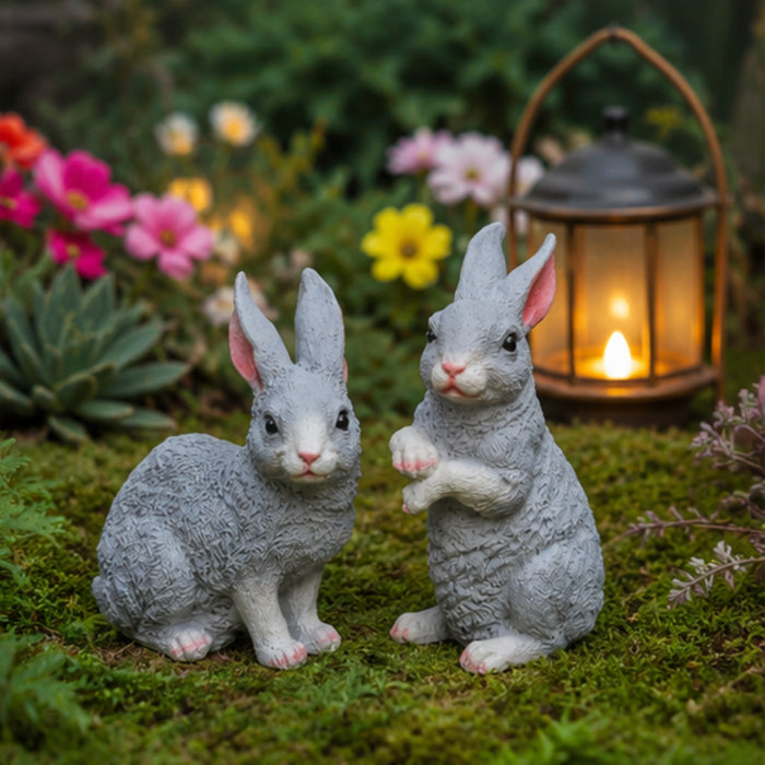 ( Set of 2)  Resin garden decor Sitting and Standing Rabbits