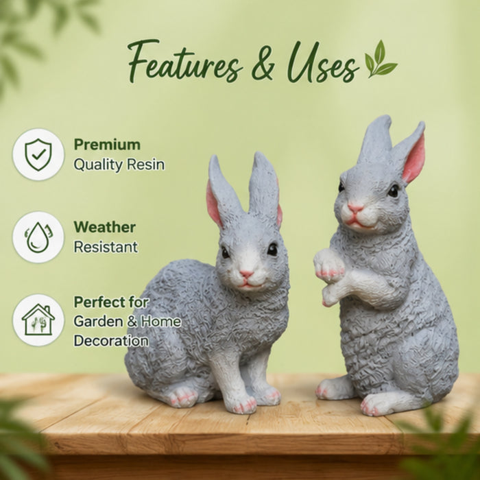 ( Set of 2)  Resin garden decor Sitting and Standing Rabbits
