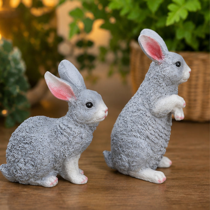 ( Set of 2)  Resin garden decor Sitting and Standing Rabbits