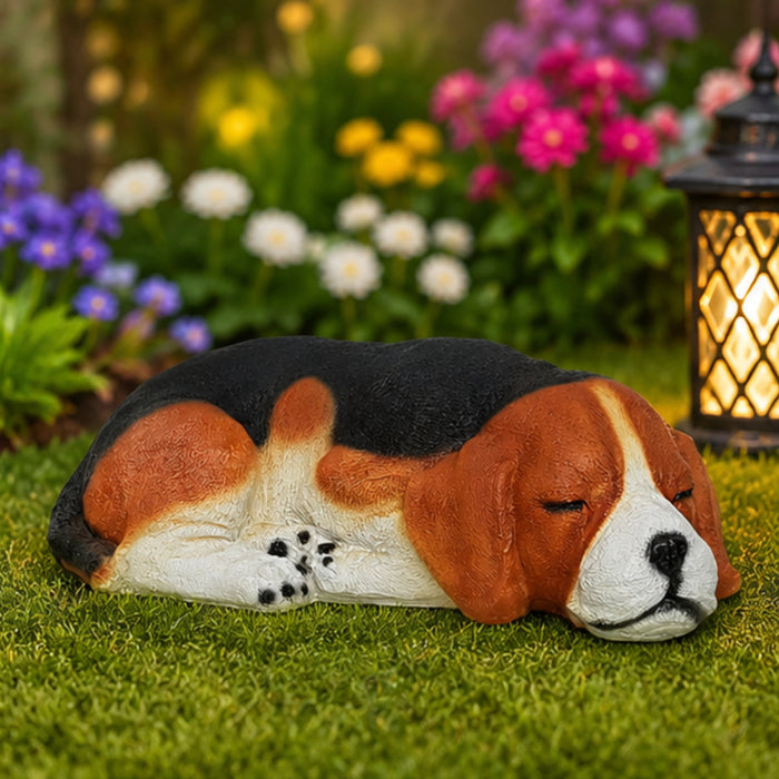 Beagle Dog Sleeping Statue for Garden Decoration (Brown)