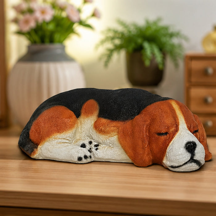 Beagle Dog Sleeping Statue for Garden Decoration (Brown)
