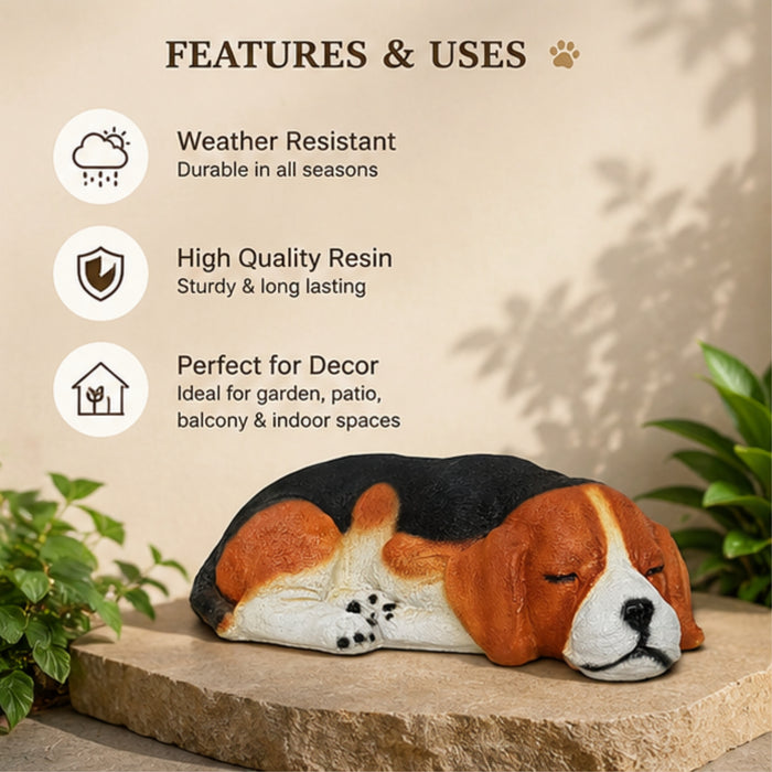 Beagle Dog Sleeping Statue for Garden Decoration (Brown)
