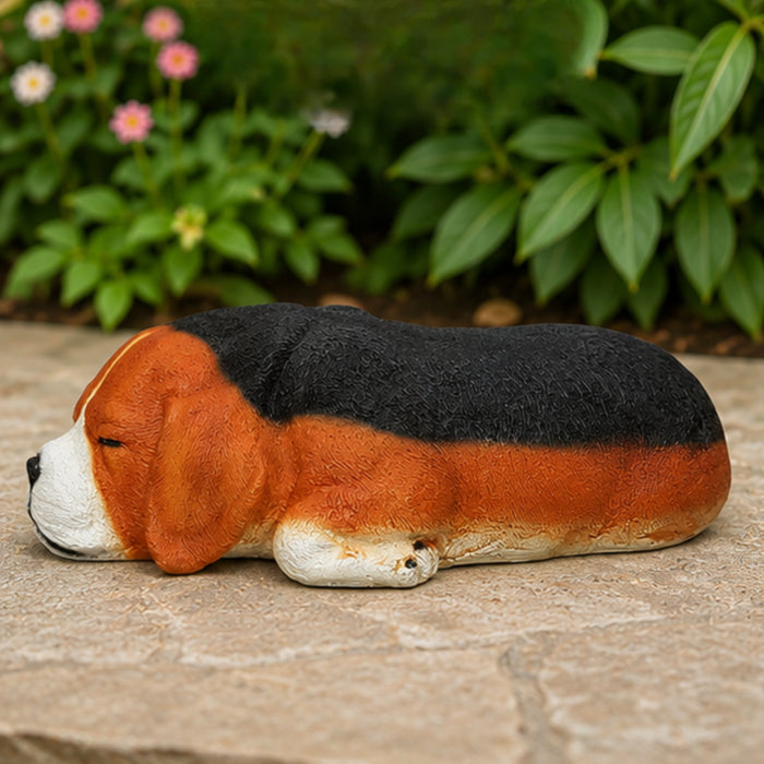 Beagle Dog Sleeping Statue for Garden Decoration (Brown)