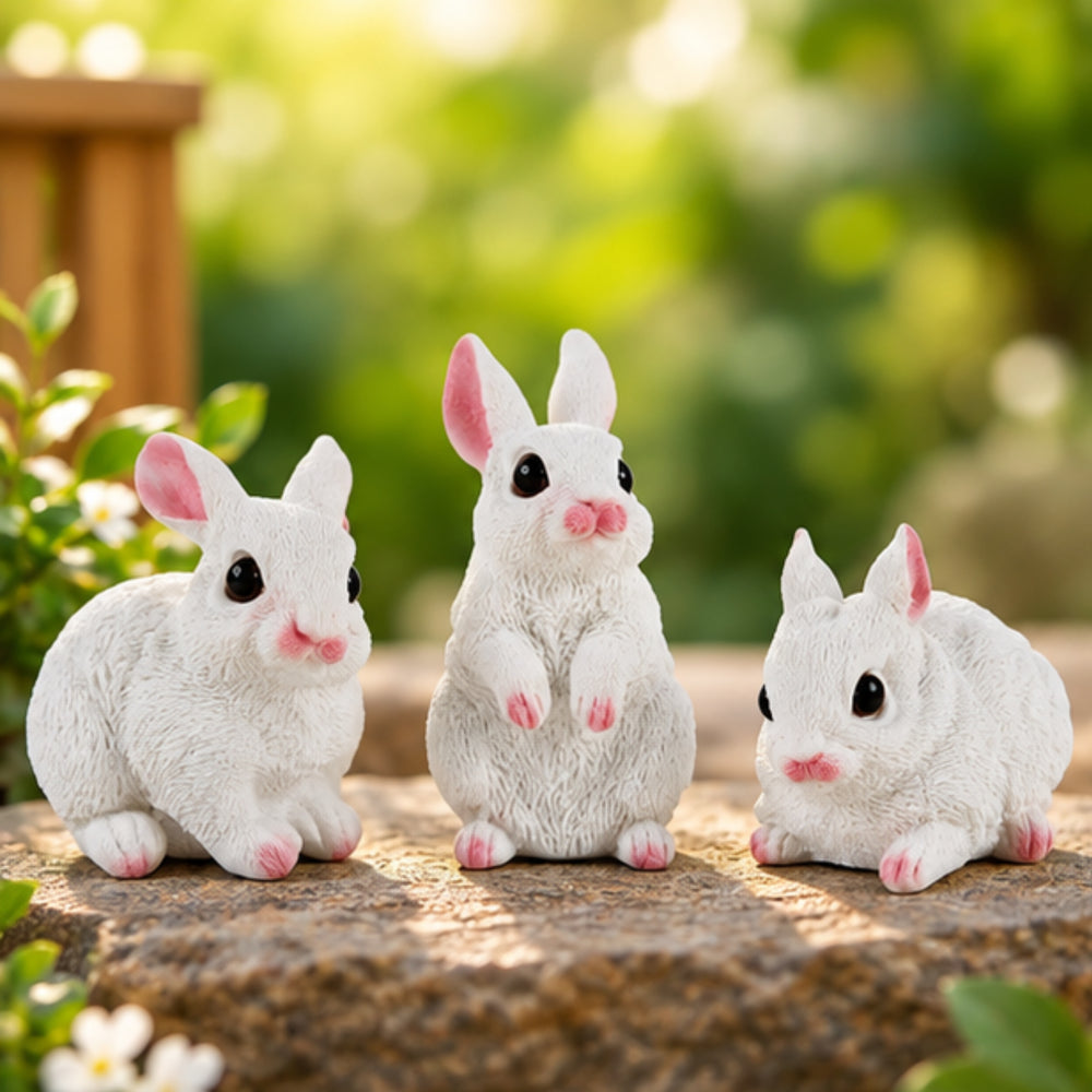 ( Set of 3) White 4 inches Three Rabbit combination set
