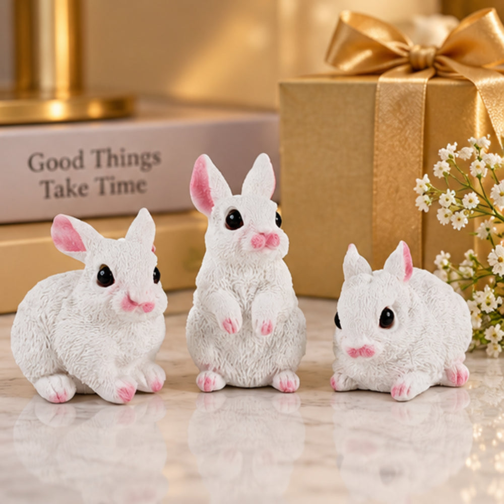 ( Set of 3) White 4 inches Three Rabbit combination set