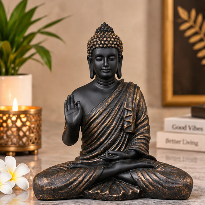Resin 14'' Black Buddha (Aashirwad)