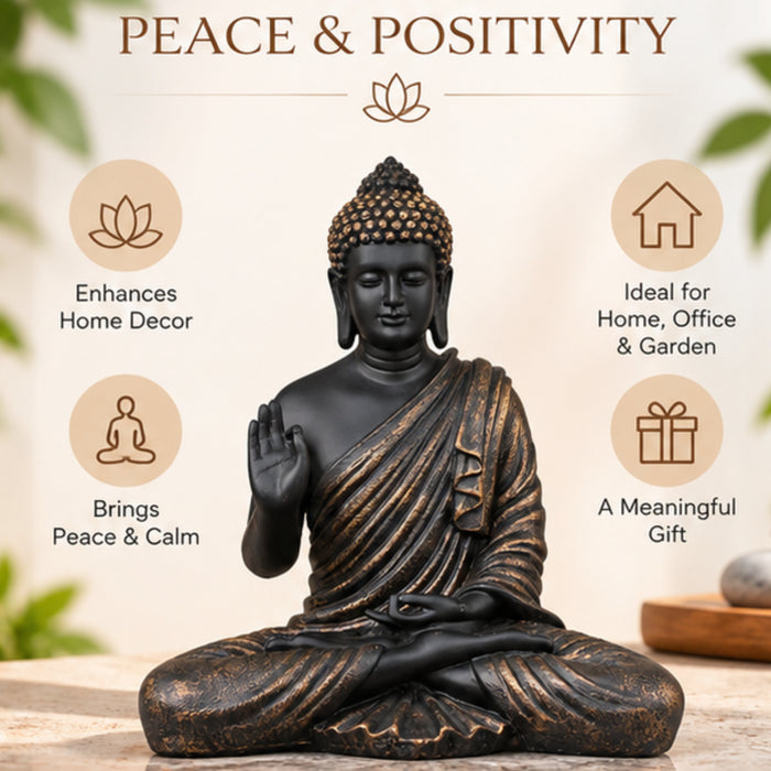 Resin 14'' Black Buddha (Aashirwad)